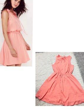 LC Lauren Conrad Peach Tie Neck Ruffled Fit and Flare Dress Size Medium